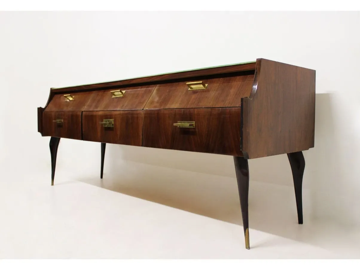 Credenza vintage in legno e marmo verde (anni '70), 3