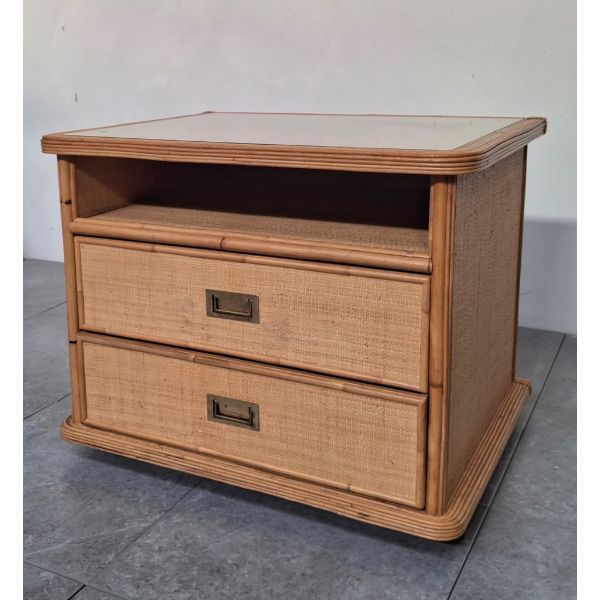 Rattan and wicker bedside table (70s), Vivai del Sud image
