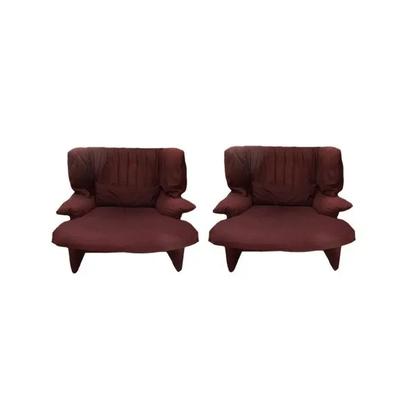 Set 2 upholstered armchairs in burgundy fabric, Cassina 5