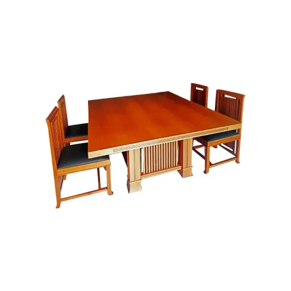 Frank Lloyd Wright wooden table and 4 chairs set, Cassina image