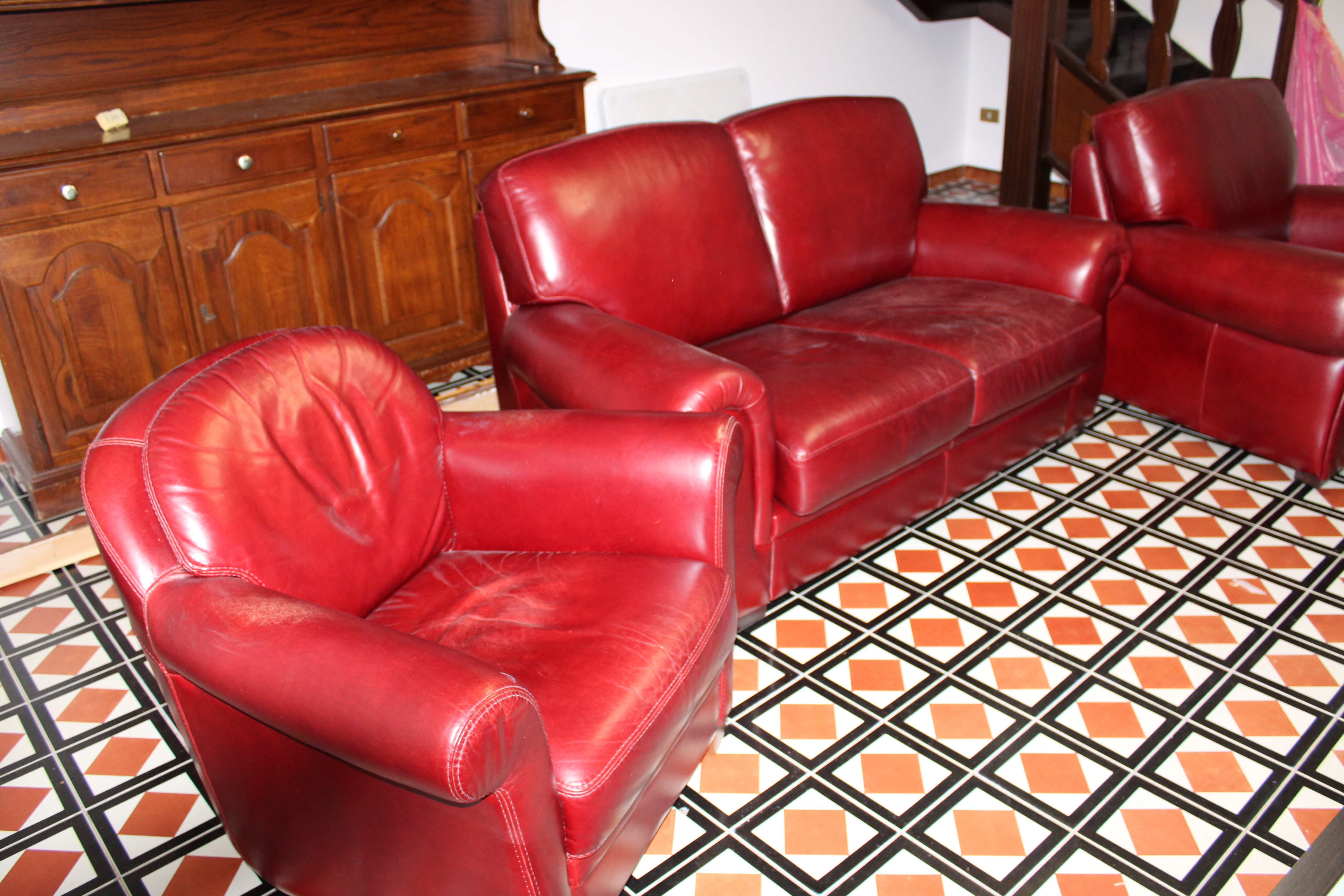 Set divano e 2 poltrone Bross in pelle (rosso) Defects