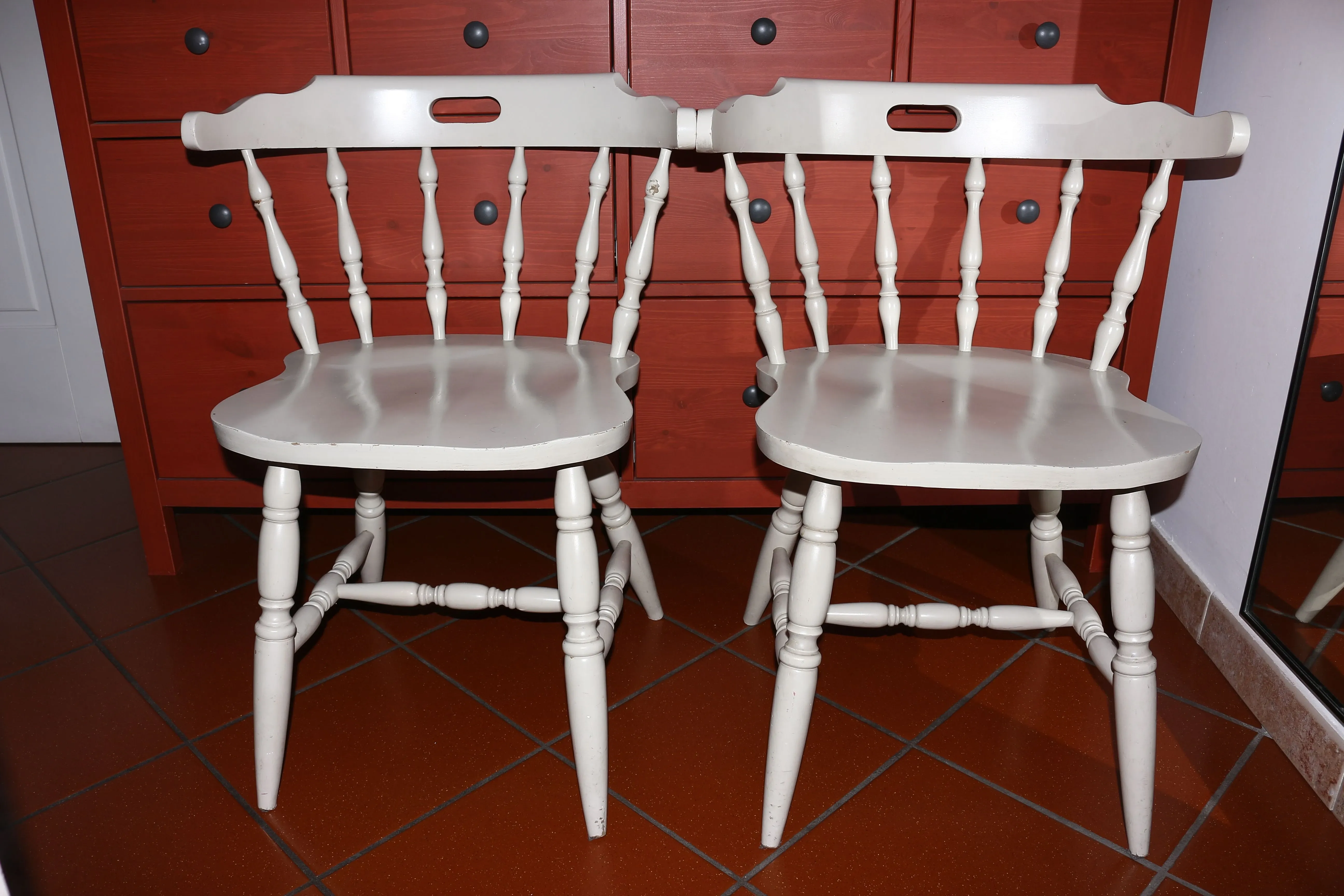 Set of 2 white colonial style wooden chairs  