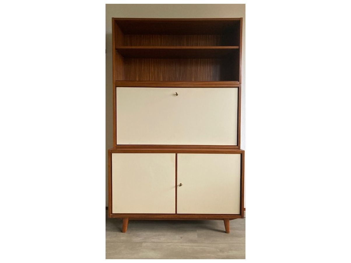 Mobile Libreria Vintage Anni 50 Legno Impiallacciato di Rovere Vetro