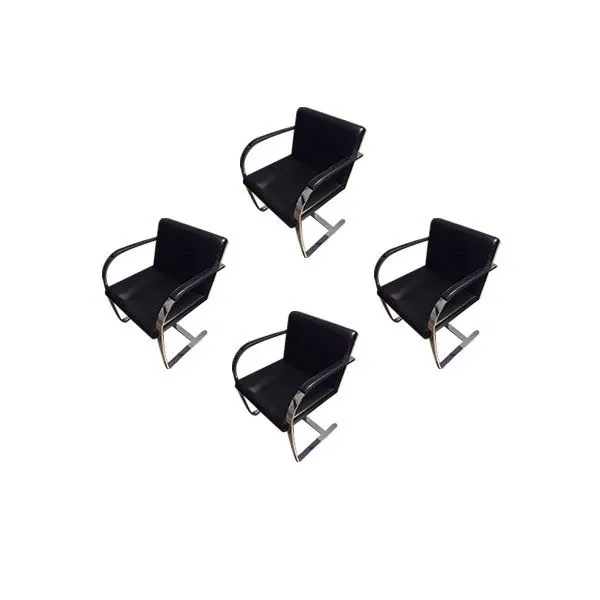 Set of 4 Brno upholstered chairs in steel and leather (black), Alivar image