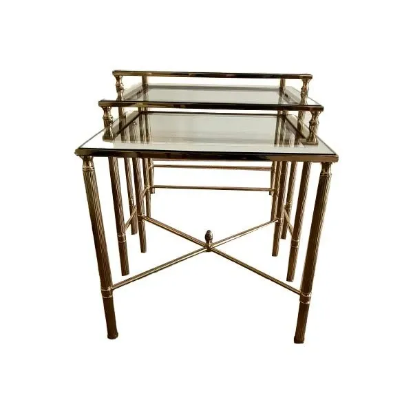 Three-story coffee table in vintage glass and brass, image