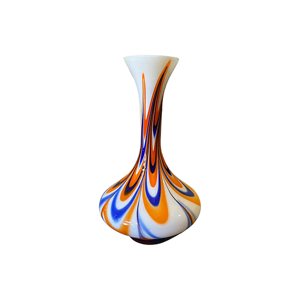Vaso vintage in vetro opalino blu e arancio (anni '70) image
