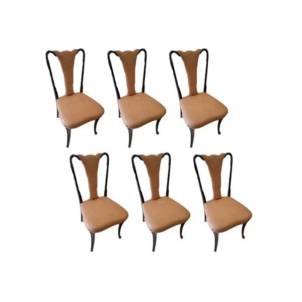 Set of 6 vintage chairs in leather and mahogany wood (1950s), image