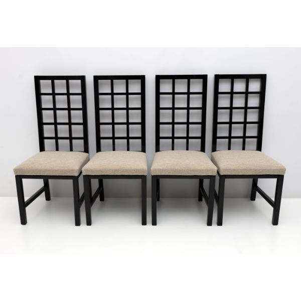 Four high-backed black lacquered Mackintosh style chairs image