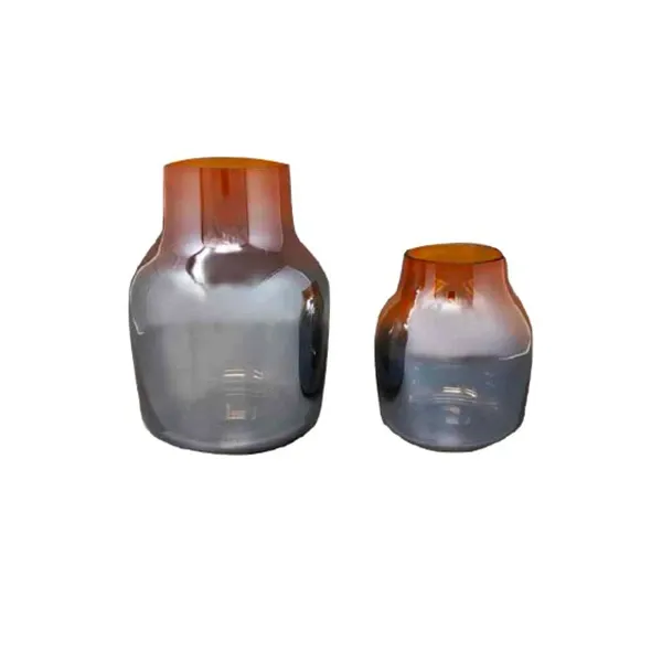 Set of 2 Murano glass vases (orange-gray) 2