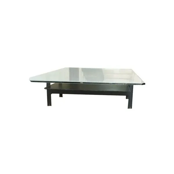 Image of Tavolino rettangolare vintage in metallo e vetro (nero)