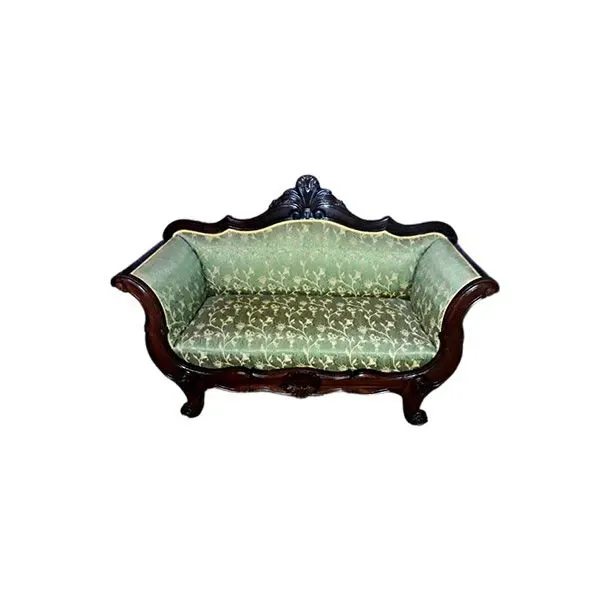 Divanetto vintage in legno e tessuto ricamato ('900), 