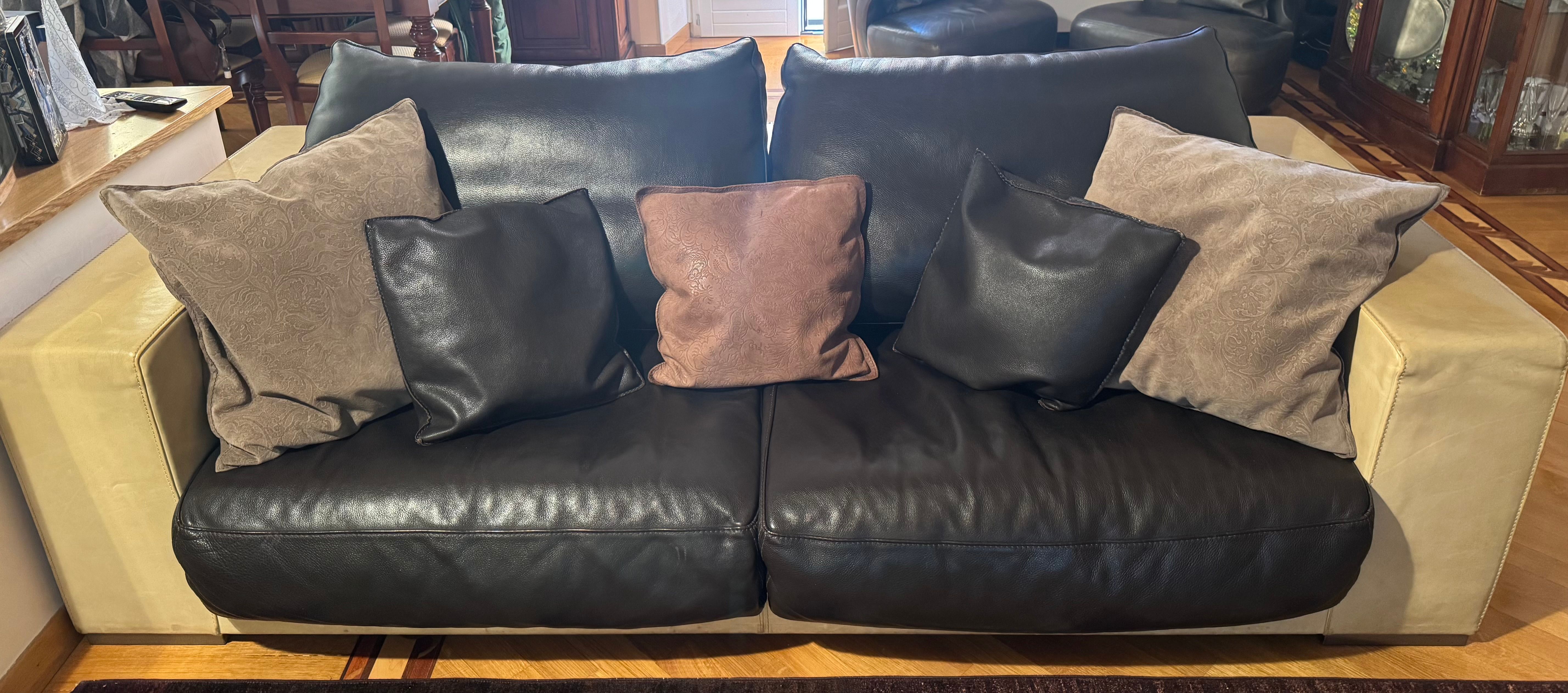 Budapest 3-Sitzer Ledersofa (Beige/Schwarz) Main