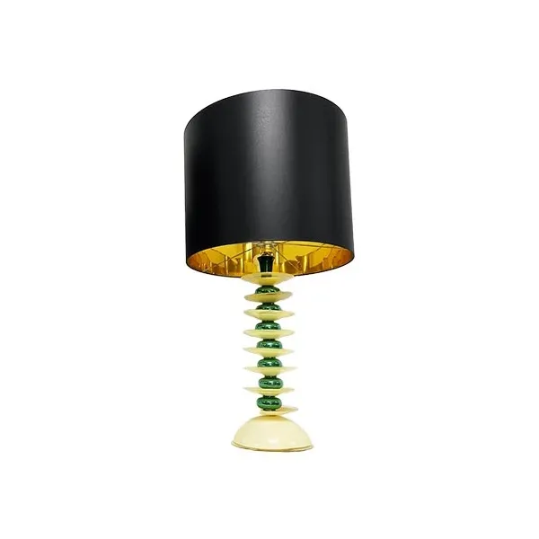 Table lamp in brass and colored glass (1970s) image