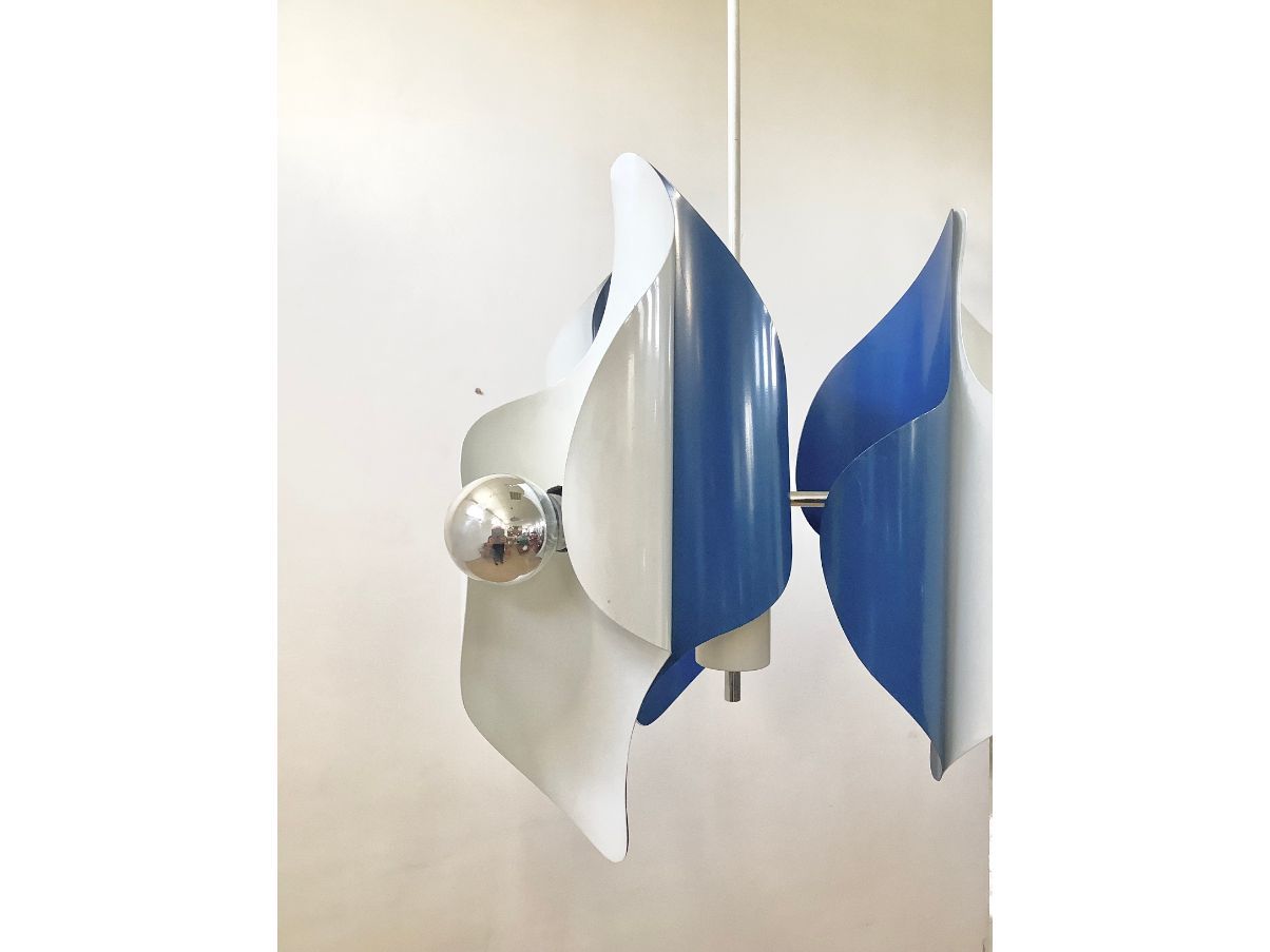 Vintage 60s Enamel Metal Helix Pendant Light Brand