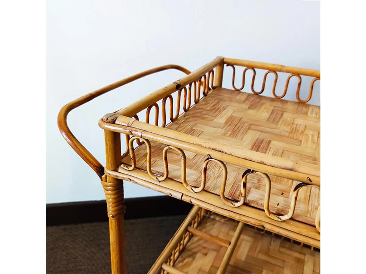 Vintage Bamboo &amp; Rattan Bar Cart (1960s) 7