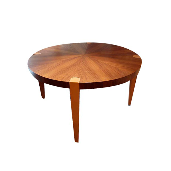 Victor round table in wood and leather (brown), Giorgetti