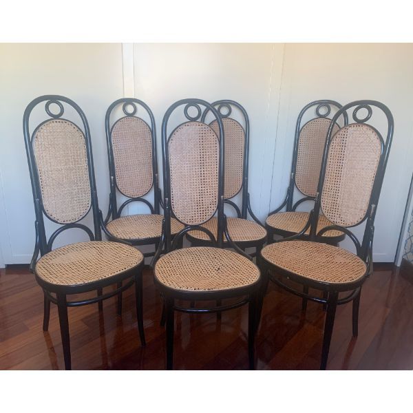 Image of Set 6 sedie Thonet 204 laccate nere (anni 80), Thonet