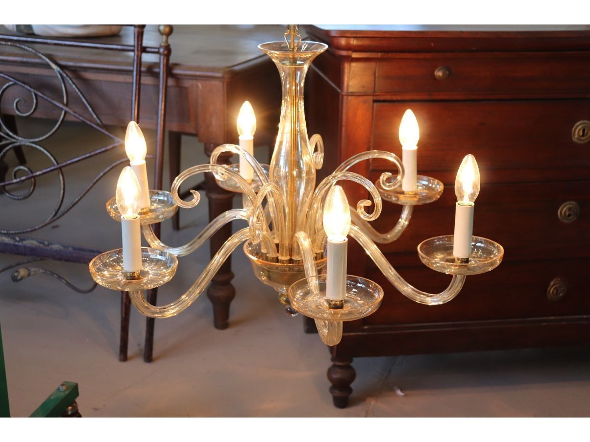 Vintage 6-light Murano glass chandelier (1980s) Front