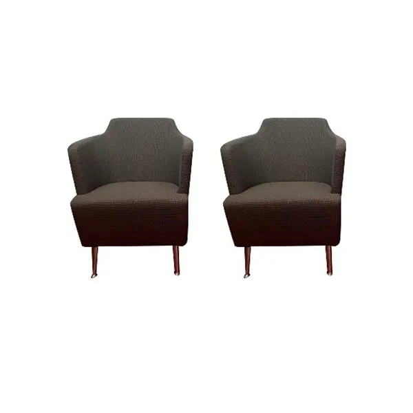 Set of 2 upholstered armchairs in aluminum and fabric