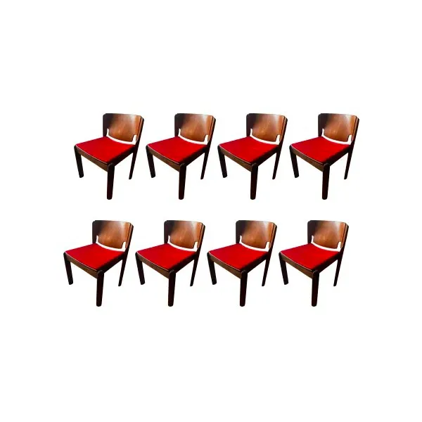 Set of 8 chairs by Vico Magistretti in walnut and velvet, Cassina image