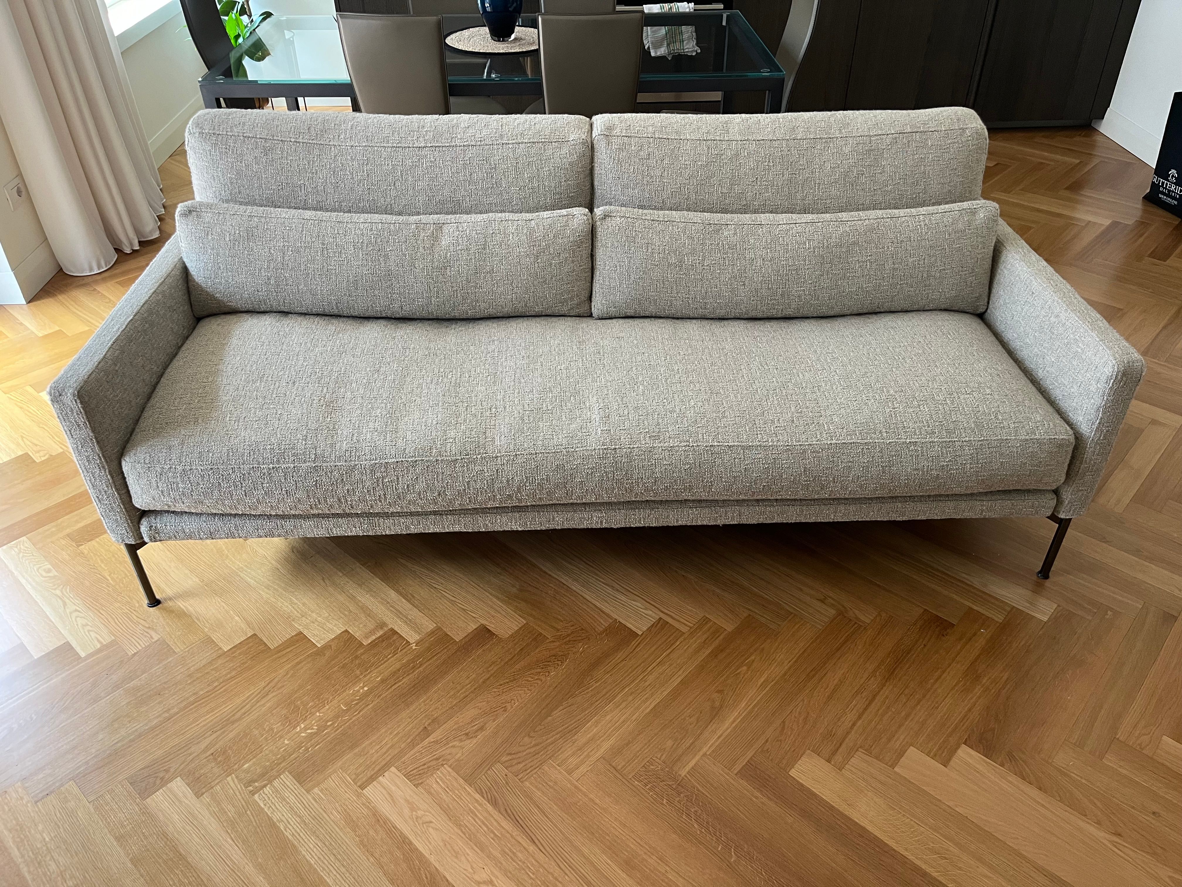 Modern New 2-Seater Sofa Set with Ottoman in Beige Fabric Main