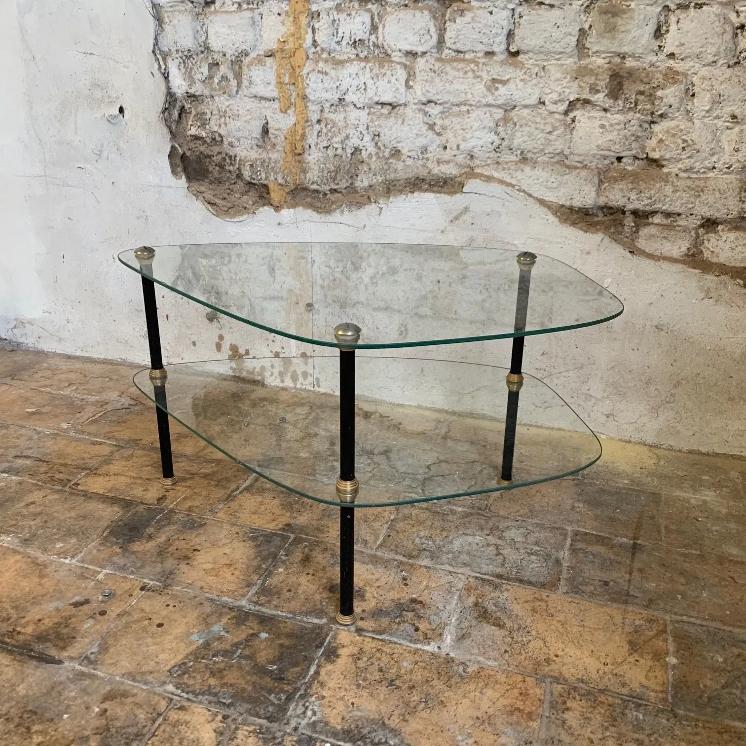 Set of 2 glass and metal coffee tables in the style of Edoardo Paoli (1950s) 3