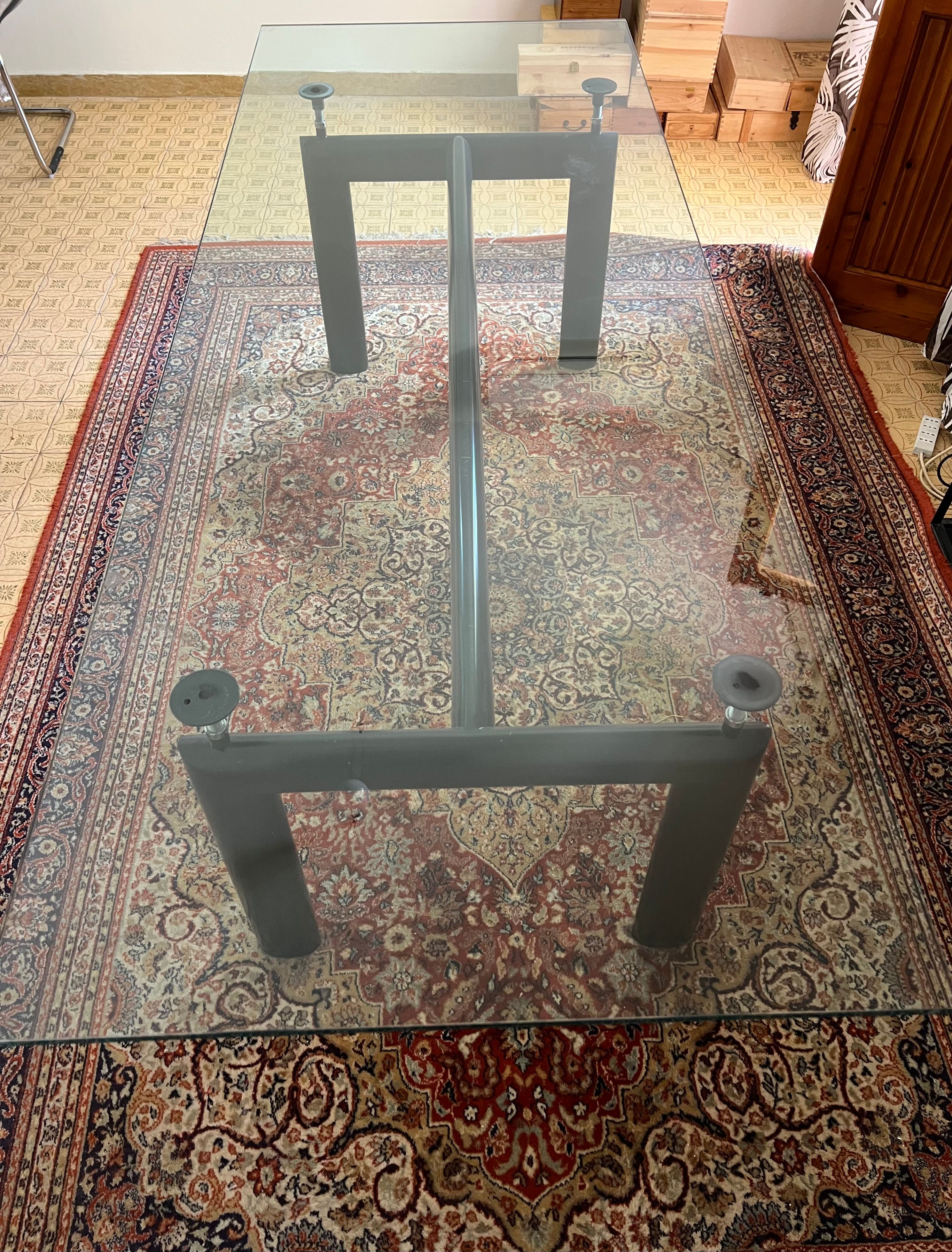 Le Corbusier LC6 Rectangular Glass Dining Table Side