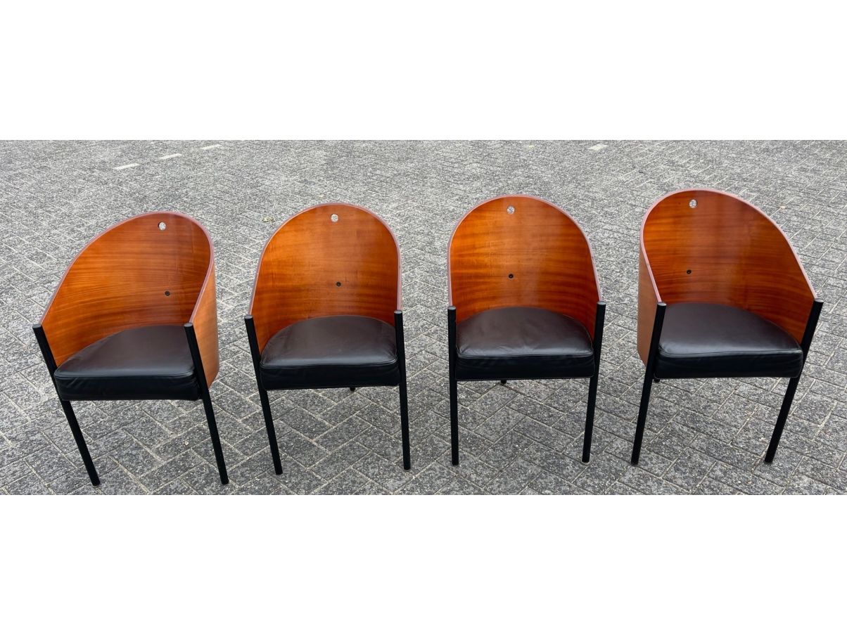 Set of 4 Costes chairs in black leather and vintage wood (1980s), Aleph image