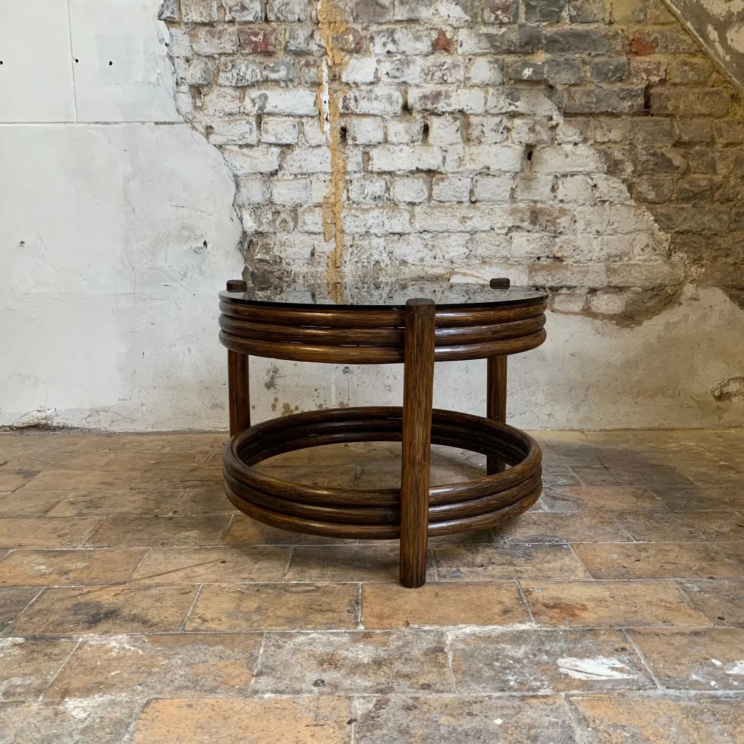 Bamboo coffee table and smoked glass top (1960s) 