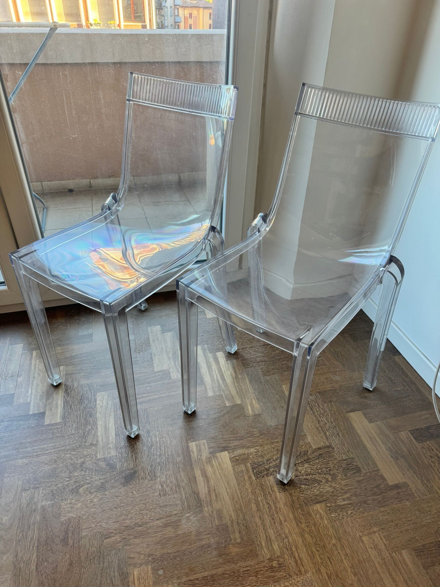 Pair of Hi-Cut Transparent Chairs by Philippe Starck Main