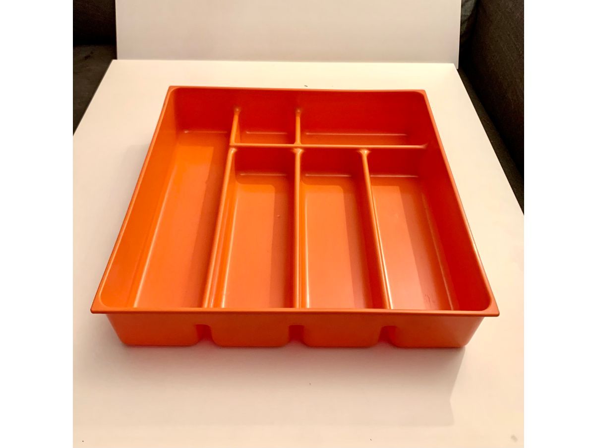 Vintage orange Aufbewahrungsbox (70er Jahre) Front