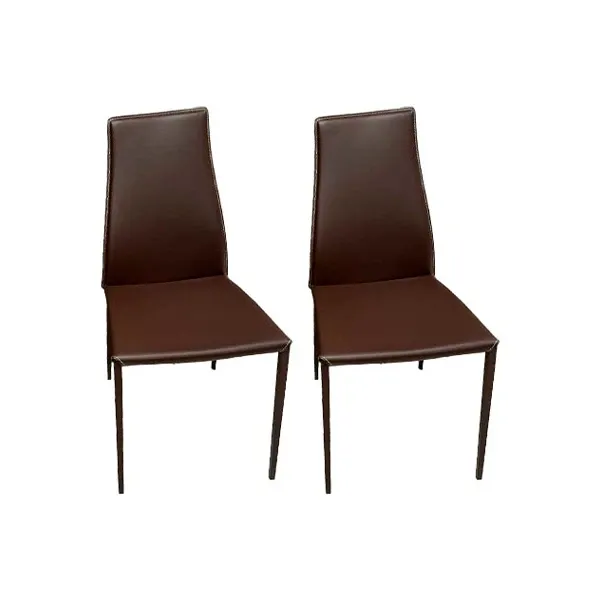 Set 2 sedie Aida in cuoio con cuciture chiare, Calligaris 2