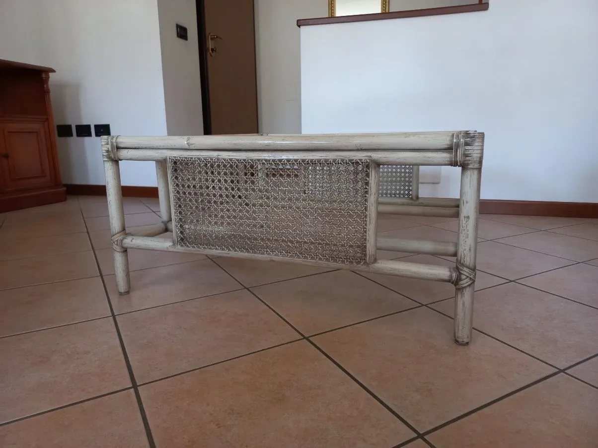 Tavolino vintage in frassino, bambù e cristallo (anni '80),  3