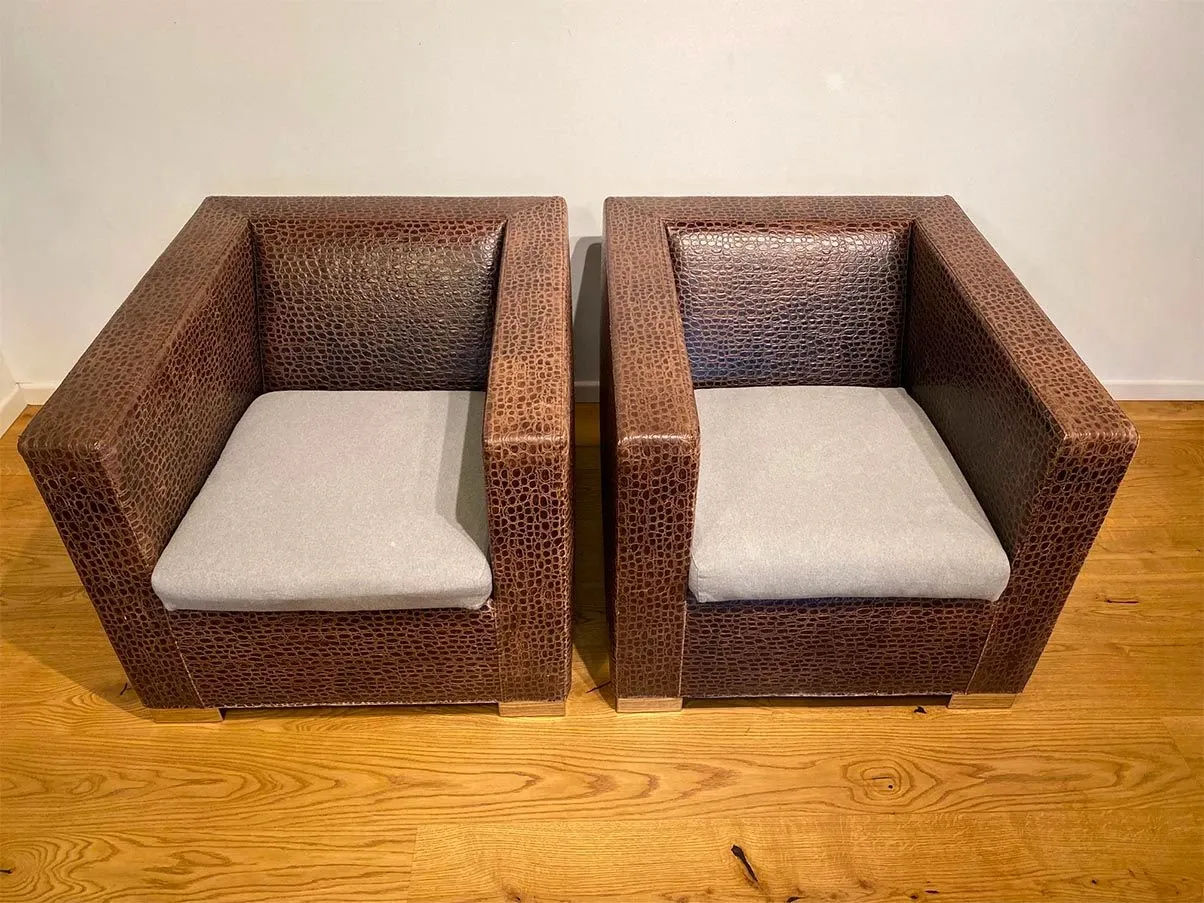 Set 2 poltrone Suitcase in pelle stampata (coccodrillo), Minotti 1