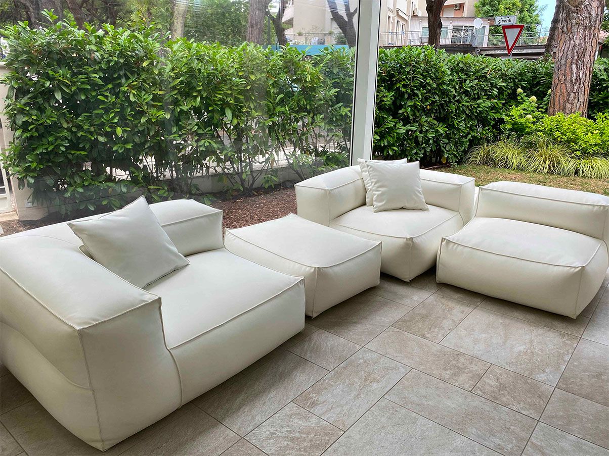 Set divano componibile e pouf Mediterraneo (bianco), Gart