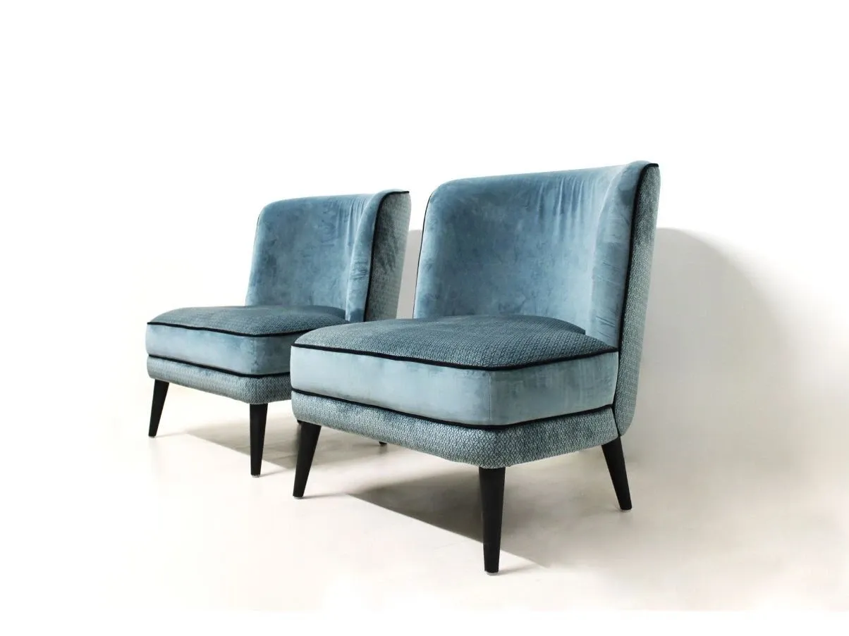 Set 2 poltrone vintage in velluto azzurro,   1