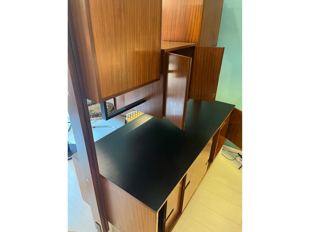 Libreria Vintage a Soffitto Italia Anni 60 Ribalta Legno teak Vetro