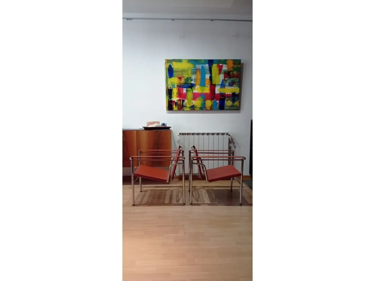 Set of 2 LC1 chairs in cognac leather, Alivar 3