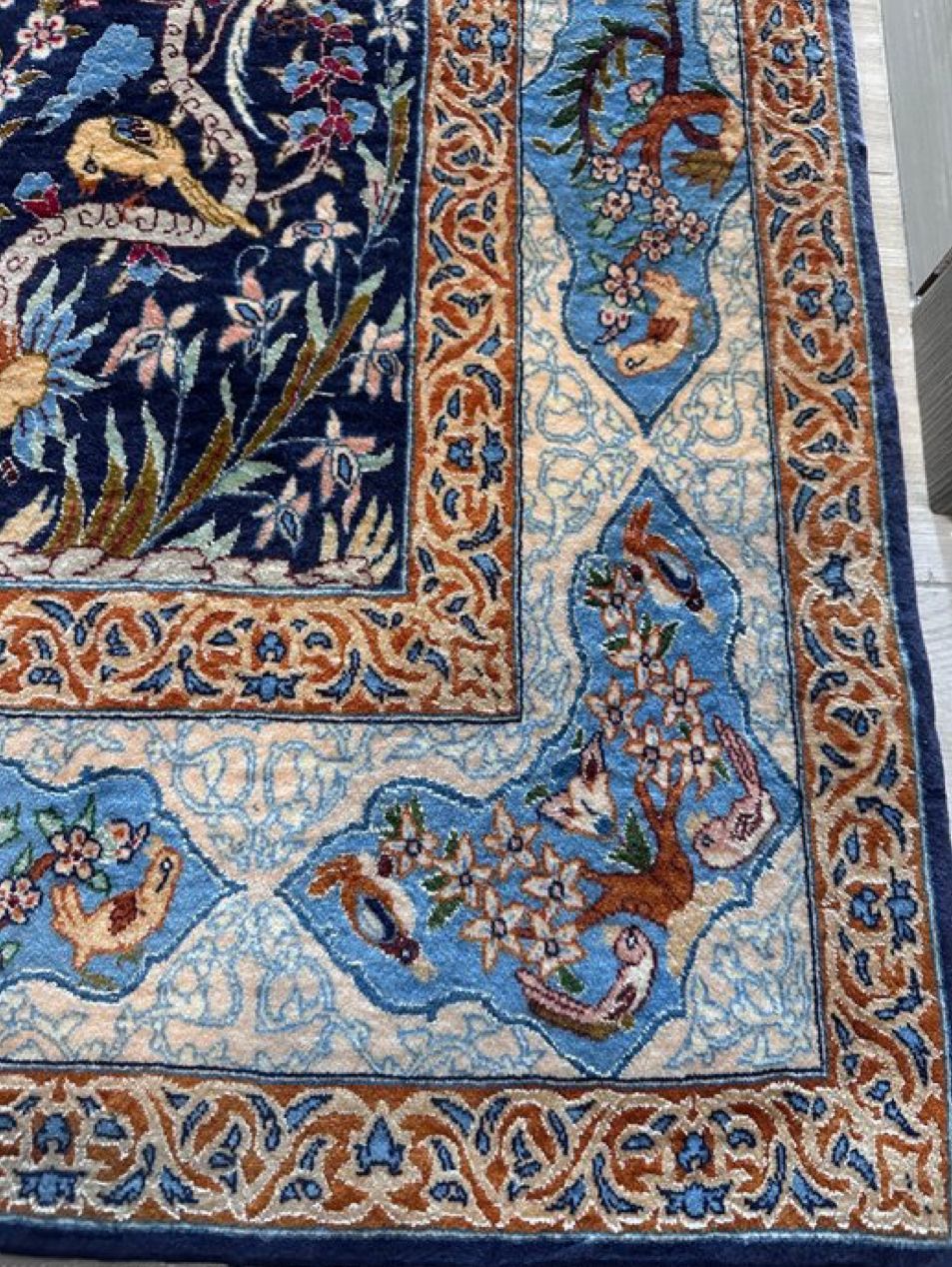 Tappeto persiano Isphahan in seta su cotone Side