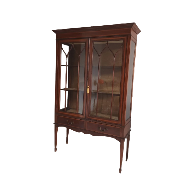 19th century English mahogany bookcase and display cabinet, image