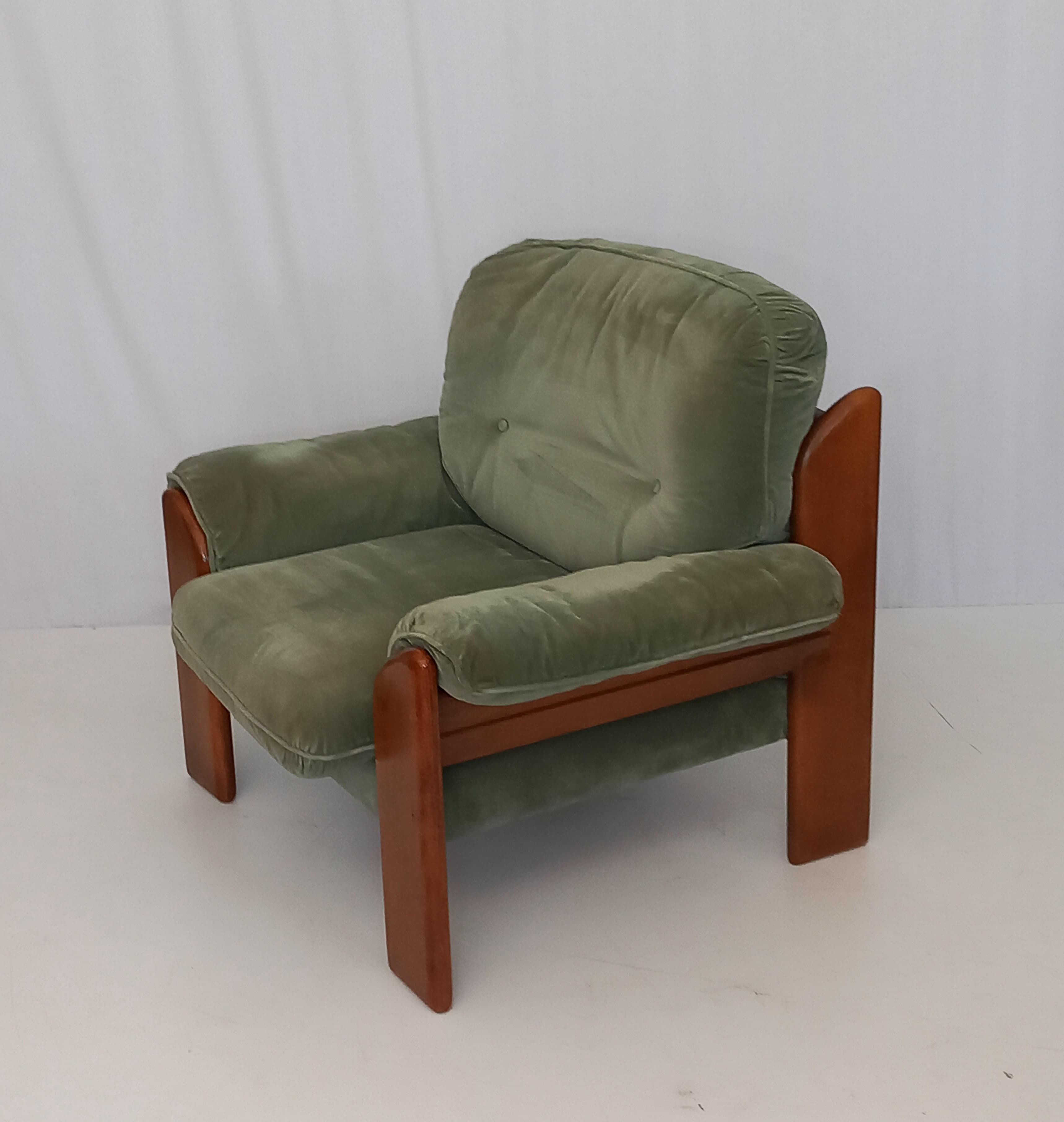 70er Retro Samt Sofa Set Grün: 2-Sitzer Couch und 2 Sessel Optional7