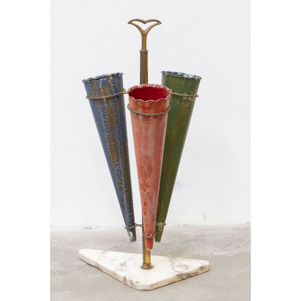 Tricolour umbrella stand in marble and brass (50s), image