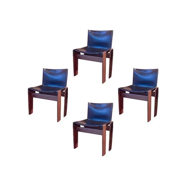 Set of 4 vintage Monk chairs in black leather (70s), Molteni&C 