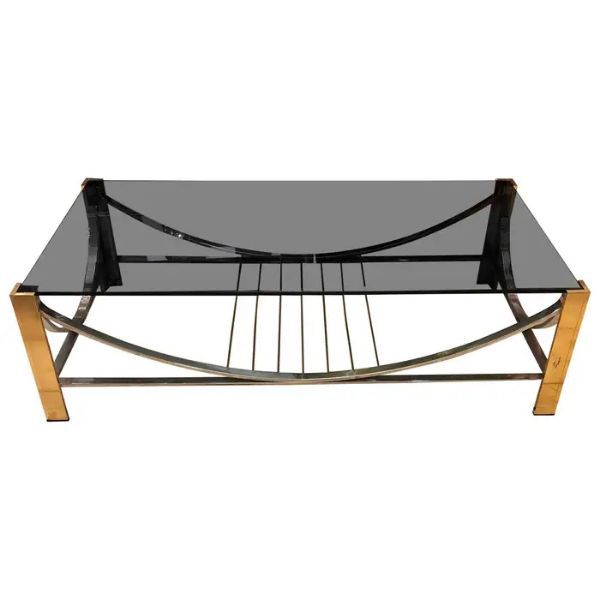 Mid-Century Modern Italian Coffee Table in Brass, Steel and Smoked Glass (1970s) image