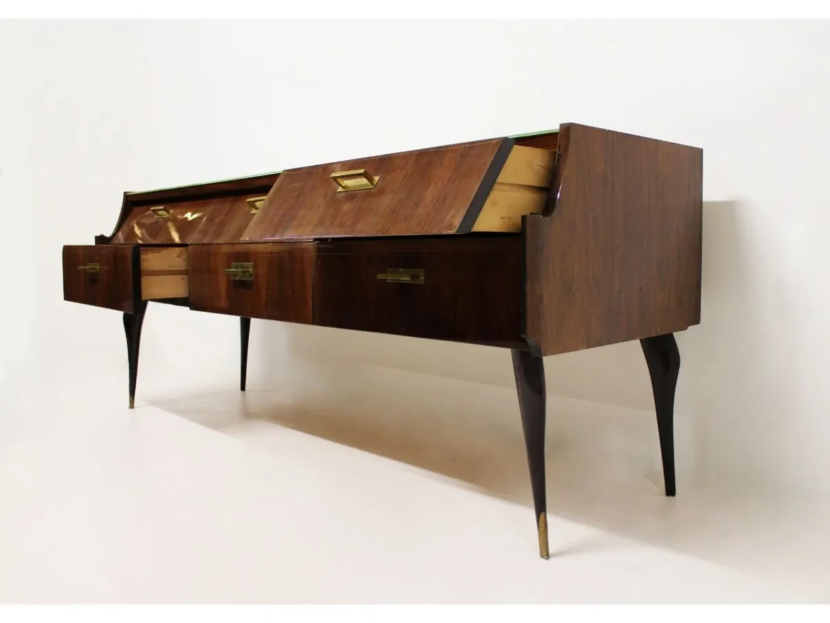 Credenza vintage in legno e marmo verde (anni '70), 4