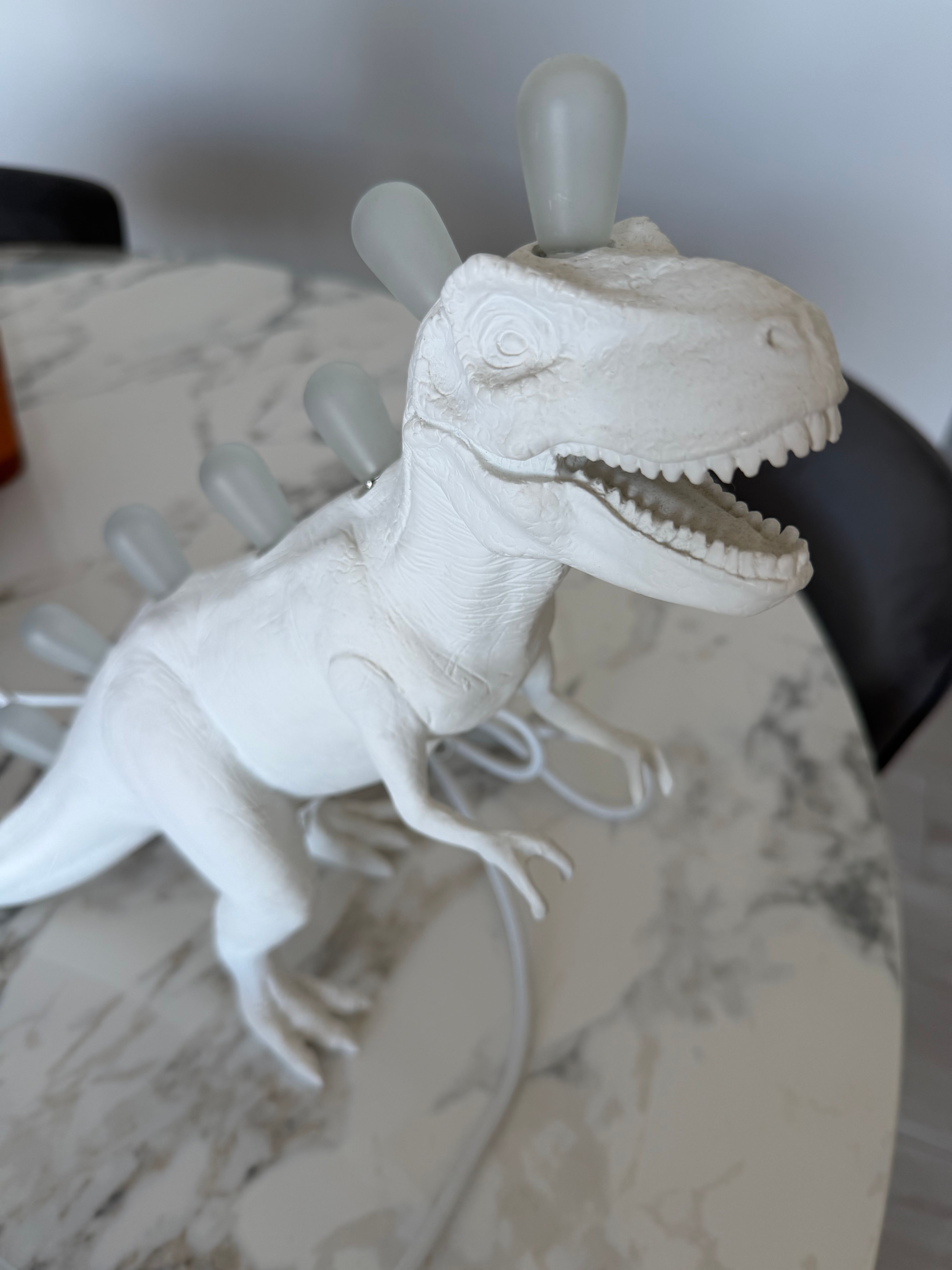 White Resin T-Rex Dinosaur Table Lamp Details