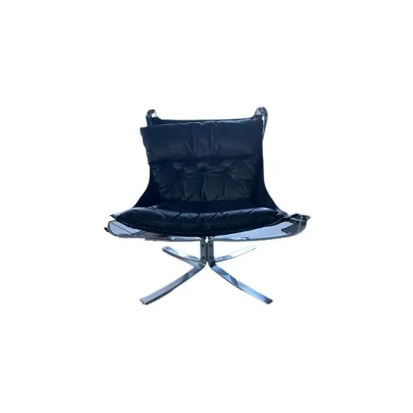 Poltrona vintage in pelle nera (anni '70),  