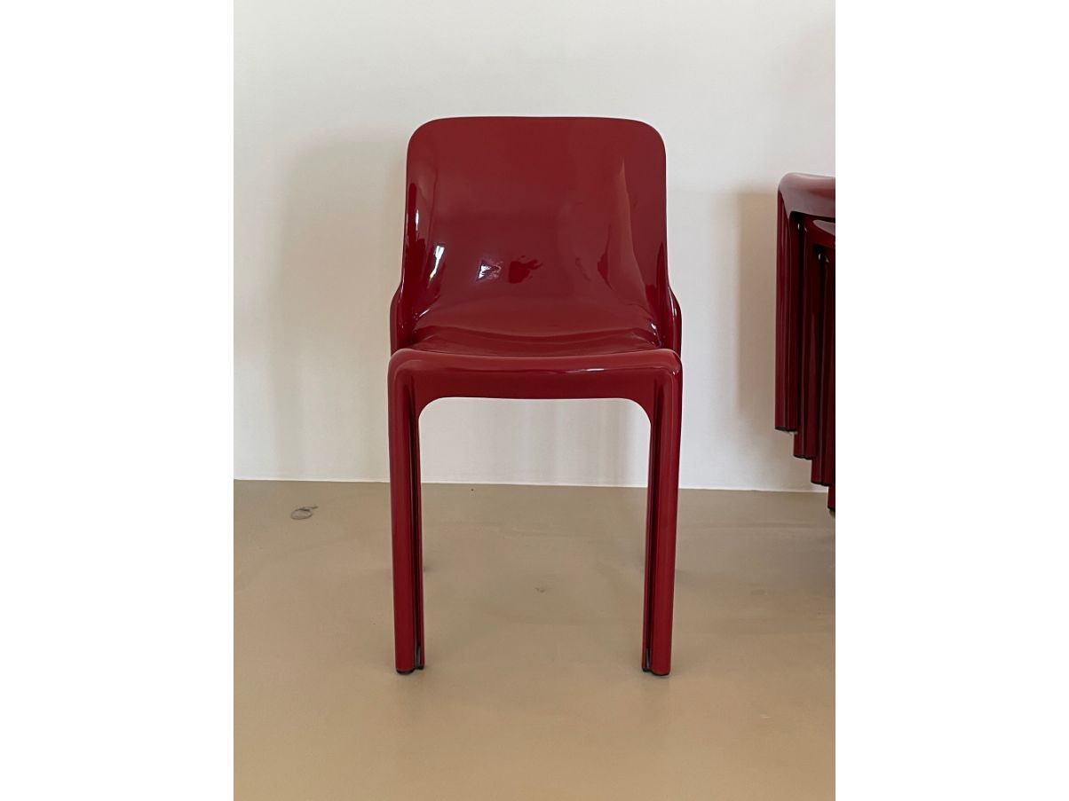Set di 6 sedie Selene rosse di Vico Magistretti Front