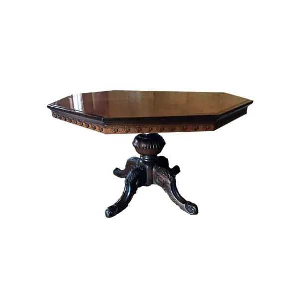 Antique octagonal carved wooden table (1960s) image