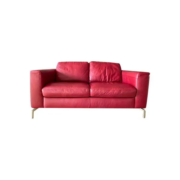 Image of Divano 2 posti in legno e pelle (rosso), Natuzzi